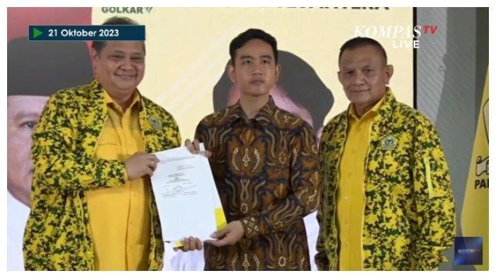 Gibran Rakabuming Raka datang ke Rapimnas Golkar dan resmi menerima surat keputusan diusulkan jadi Cawapres Prabowo Subianto.