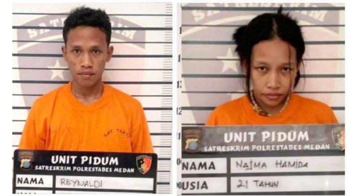Tampang Reynaldi (25) dan Najma Hamida (21) saat ditangkap Polrestabes Medan, Jumat (9/5/2025). Reynaldi dan Hamida merupakan kakak beradik kandung melakukan hubungan sedarah atau Inses hingga melahirkan anak bayi. (Dok.Polrestabes Medan)