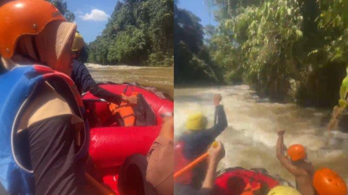 Ibnu Harianda Desa Marjanji Aceh, Kecamatan Aek Songsongan, Kabupaten Asahan hanyut pada Selasa (11/6/2024) saat sedang bermain fun rafting di sungai Asahan. Tim Sar berupaya melakukan pencarian. (HO)