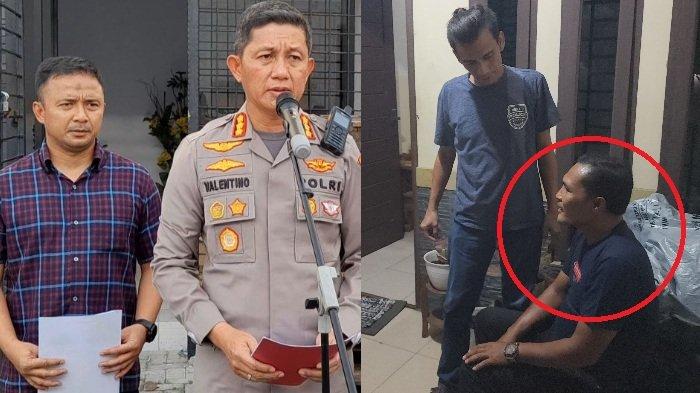 Kolase foto Kapolrestabes Medan, Kombes Valentino Alfa Tatareda (baju dinas), Kasat Reskrim Polrestabes Medan, Kompol Teuku Fathir Mustafa (paling kiri) dan Imran Surbakti, Ketua Ranting Pemuda Pancasila yang ancam bunuh jurnalis (wajah dilingkari)
