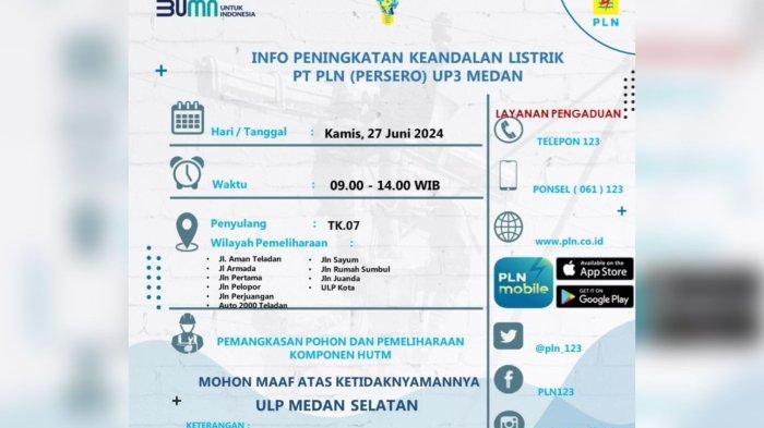 Info pemadaman listrik di ULP Medan Selatan