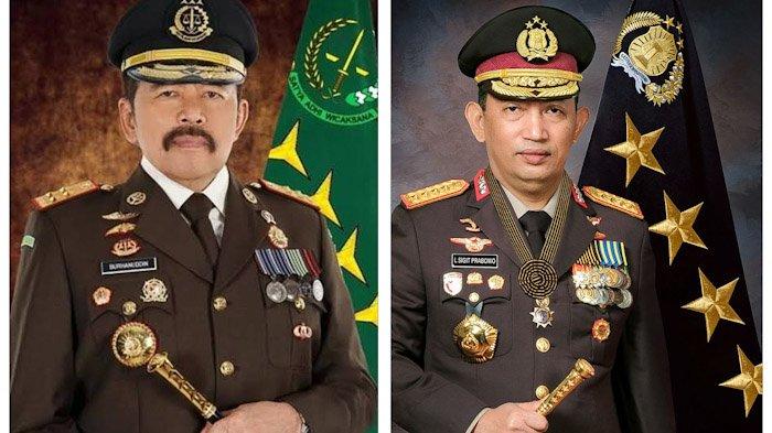 Terungkap Kapolri dan Jaksa Agung Tidak Mau Bertemu di Satu Forum, Kecuali dalam Sidang atau Rapat Kabinet di Istana. Hal Itu Dibeberkan Mantan Menkopolhukam Mahfud MD. (kolase Tribun Medan)