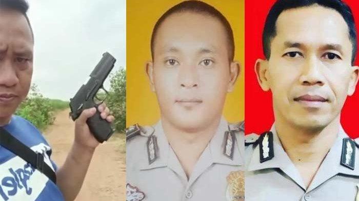 DITEMBAK SADIS: Kolase foto Kopka Kopka Basarsyah (kiri), Aipda Petrus (tengah), dan AKP(Anumerta) Lusiyanto (kanan). Kopka Basarsyah tembak mata Aipda Petrus saat mohon berhenti tembak Kapolsek Negara Batin AKP(Anumerta) Lusiyanto saat penggerebekan judi sabung ayam