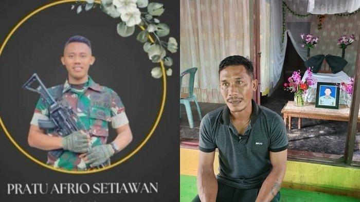 KORBAN LEDAKAN AMUNISI: Kolase foto Anggota TNI asal Bolmong Pratu Afrio Setiawan dan ayahnya. Afrio Setiawan ternyata sudah mengungkapkan niatnya untuk menikah. Hal ini diungkap sang ayah Edy Hariawan kepada Tribun Manado di rumah duka di Desa Mopuya Utara Satu, Kecamatan Dumoga Utara,Sulawesi Utara, Selasa 13 Mei 2025.