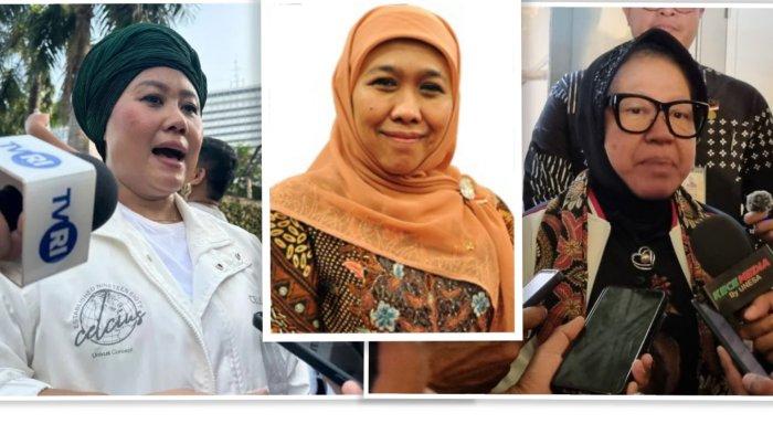 KETIGA Pasangan bakal calon gubernur Jawa Timur ialah: Khofifah Indar Parawansa dan Emil Elistianto Dardak, pasangan Tri Rismaharini (Risma) dan Sutiaji, dan pasangan Luluk Nur Hamidah-Lukmanul Khakim. (Kolase Tribun Medan)