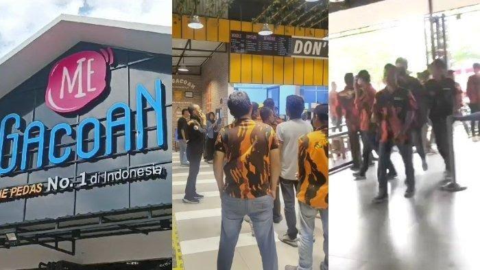 Kolase foto Mie Gacoan digeruduk anggota Pemuda Pancasila minta jatah parkir