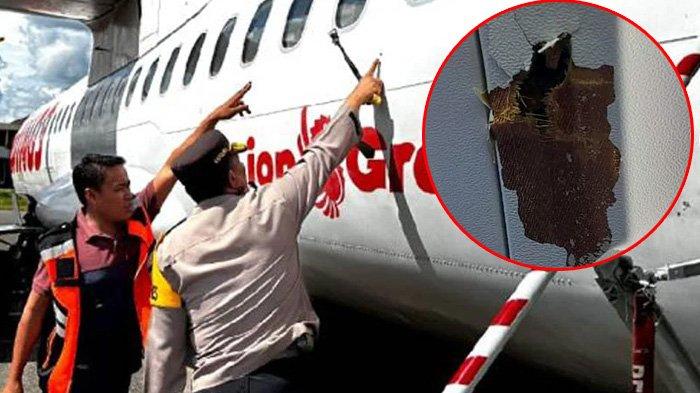 Pesawat Wings Air IW 1646 ATR 700 PK WGT diberondong tembakan saat mendarat di Bandara Nop Goliat Dekai, Kabupaten Yahukimo, Papua Pegunungan, Sabtu (17/2/2024). (Tribun-Papua.com/Istimewa)