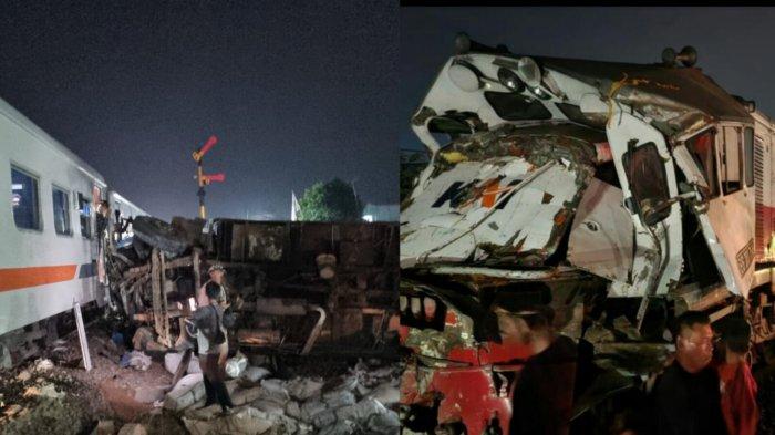 Kondisi kereta api yang mengalami kecelakaan di Desa Pasar Bengkel Kecamatan Perbaungan Kabupaten Serdang Bedagai Selasa, (19/3/2024) malam