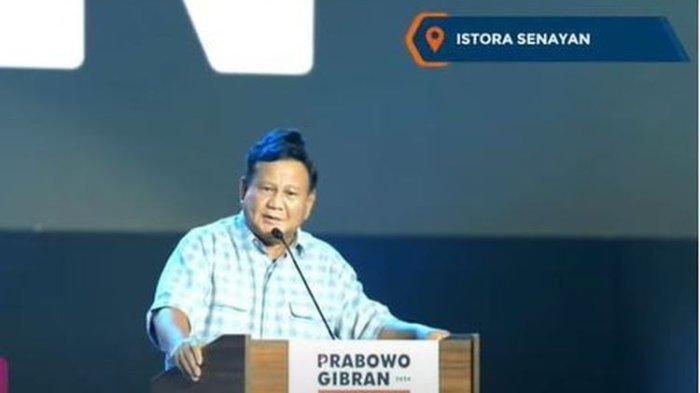 Prabowo Subianto saat menggelar pidato kemenangan pada Rabu (14/2/2024) di Istora Senayan, Jakarta.