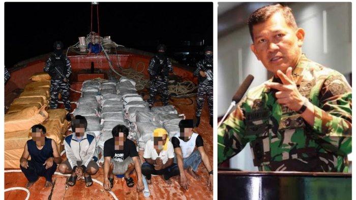 Personel TNI Angkatan Laut di Kepulauan Riau Berhasil Gagalkan Penyelundupan Narkotika Seberat 1.9 Ton Senilai Rp7,057 Triliun. Kapuspen TNI Mayjen Kristomei mengatakan, penangkapan berlangsung di perairan Selat Durian, Kabupaten Tanjung Balai Karimun, Kepulauan Riau, Rabu (14/5/2025). (Kolase Dok.Puspen TNI)