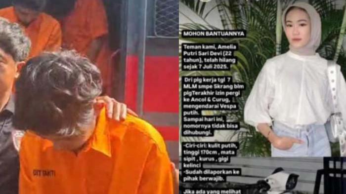 DIBUNUH - Amelia Putri Sari Devi (22) semasa hidup (kanan) dan pelaku pembunuhan Amelia (kiri). Ada tiga pria yang berhasil diamankan dan kini telah ditetapkan sebagai tersangka dan ditahan.