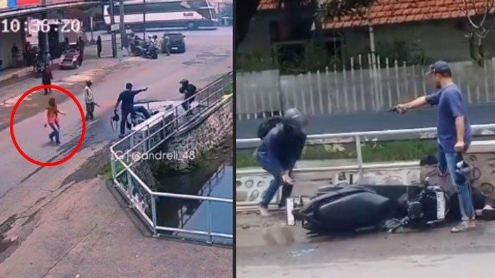 POLISI TANGKAP BEGAL: Tangkapan layar detik-detik saat Aipda Andik Muhyeni berhasil melumpuhkan 2 begal di Probolinggo pada Sabtu (22/3/2025). Sang istri (dilingkari) ternyata ikut membantu saat suaminya, Aipda Andik sedang menangkap begal.