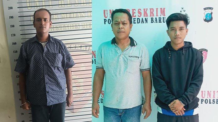 Tampang ketiga pelaku setelah diringkus polisi, usai menghabisi nyawa korban yang diduga maling seng.