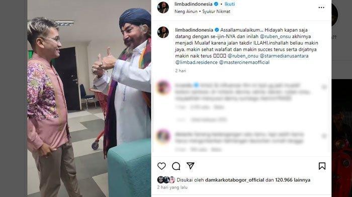RUBEN ONSU MUALAF: Tangkapan layar postingan pesulap Limbad yang mengabarkan tentang Ruben Onsu mualaf alias resmi masuk islam. Postingan tersebut pun disukai oleh Ruben Onsu.