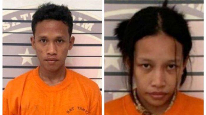 Tampang Reynaldi (25) dan Najma Hamida (21) saat ditangkap Polrestabes Medan, Jumat (9/5/2025). Reynaldi dan Hamida merupakan kakak beradik kandung melakukan hubungan sedarah atau Inses hingga melahirkan anak bayi. (Dok.Polrestabes Medan)