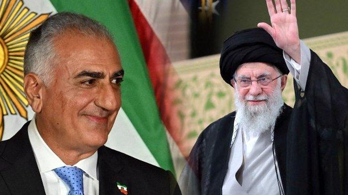Reza Pahlavi seorang aktivis, advokat, dan putra tertua Shah atau pewaris takhta dari monarki pro-Barat Iran yang tumbang akibat Revolusi 1979 (kiri). Pemimpin Tertinggi Iran Ayatollah Ali Khamenei (kanan). (Kolase Kompas.com)
