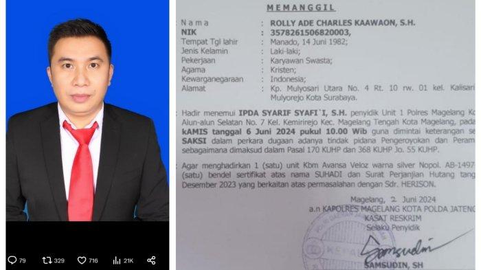 Surat pemanggilan Rolly pada Juni 2024.