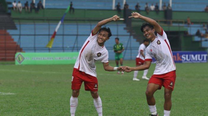 Pemain Sada Sumut FC merayakan gol dan memastikan tiket ke final piala Edy Rahmayadi CUP usai menekuk Labura Hebat FC dengan kemenangan tipis 1-0.