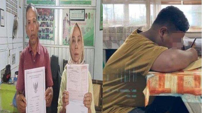 GUGAT CUCU - Kakek dan Nenek dari Zaki, Kadi dan Narti di Kantor LBH Dharma Bakti Indramayu, Selasa 8 Juli 2025 memperlihatkan surat pernyataan mengosongkan tanah.