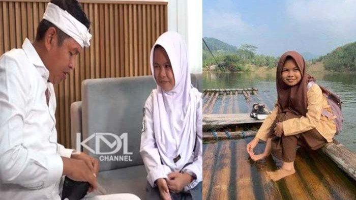 BERTEMU GUBERNUR - Pelajar SMAN 1 Saguling, Kabupaten Bandung Barat (KBB), Nera Nur Puspista, naik turun bukit untuk menuju ke sekolah, Rabu (14/5/2025). Ia kini bertemu dengan Gubernur Dedi Mulyadi yang syok mendengar kisah hidupnya