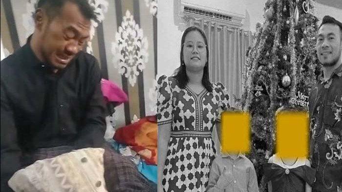 TANGIS PILU - Wadison yang baru keluar dari rumah sakit hanya bisa menangis saat duduk di samping jasad istrinya, Petry Sihombing (35) sudah terbujur kaku di rumah dan kebersamaan semasa hidup. Sementara sang anak-anak tampak menyanyi untuk ibu mereka.
