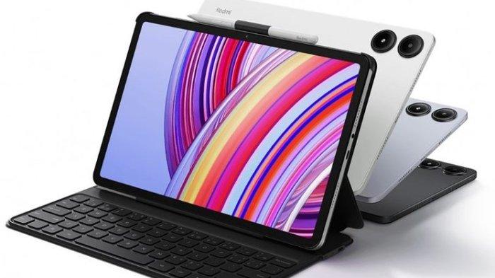 Tablet Xiaomi Redmi Pad Pro dengan aksesori keyboard cover dan stylus yang dijual terpisah.(Xiaomi)
