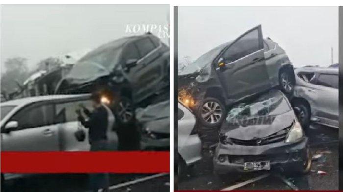 Kecelakaan beruntun melibatkan 22 mobil di ruas Jalan Tol Pubaleunyi-Cipularang Kilometer 92 arah Bandung menuju Jakarta, Senin (11/11/2024) sore. (kompas tv)