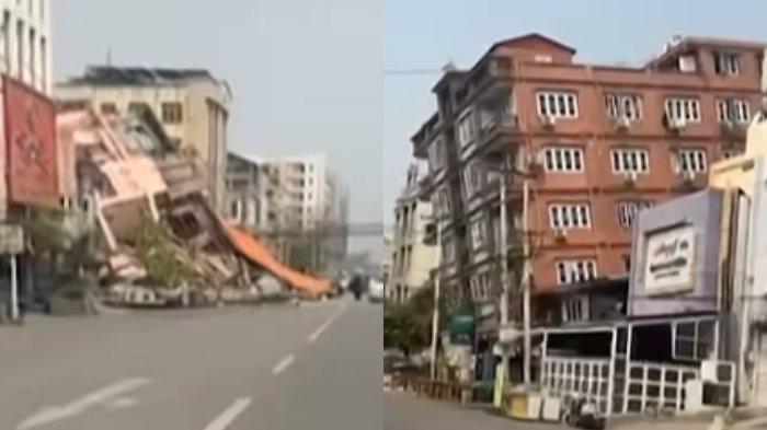 GEMPA MYANMAR - Tangkapan layar dari YouTube Al Arabiya English menunjukkan bangunan-bangunan rusak parah di Mandalay setelah gempa bumi berkekuatan 7,7 SR mengguncang Myanmar, Jumat (28/3/2025).