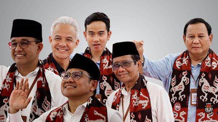 Kolase tiga pasangan presiden dan wakil presiden Indonesia pada Pemilu 2024.