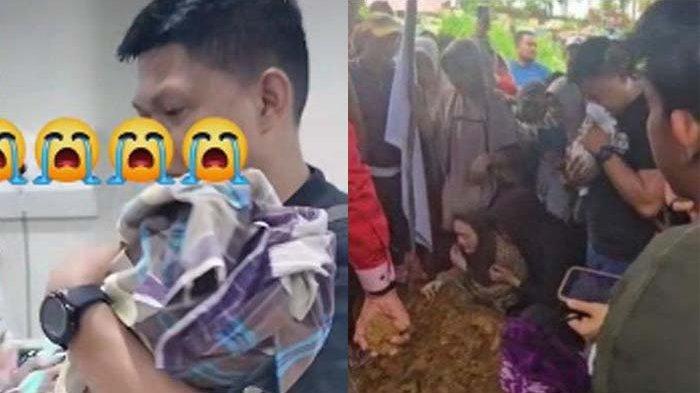 TANGIS DI MAKAM ANAK - Ayah kandung dari 4 balita korban kebakaran di Kendari menangis pilu di makan. Korban merupakan anak dari SA (23) dan AP.