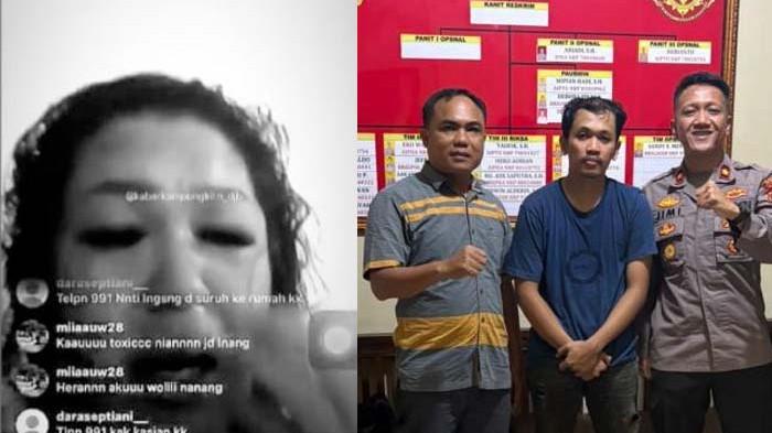 KORBAN PENGANIAYAAN - Seorang wanita bernama Melly Oktaviany Sinaga (27) (kiri) melakukan live saat menjadi korban penganiayaan oleh suaminya sendiri. Pelaku bernama Nanang Kurniawan (29) (kanan) kini ditangkap.