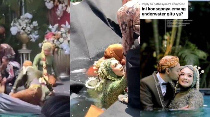 VIRAL Momen Panggung Pelaminan Ambruk saat Foto Bareng Tamu, Pengantin Mendadak Nyemplung ke Kolam