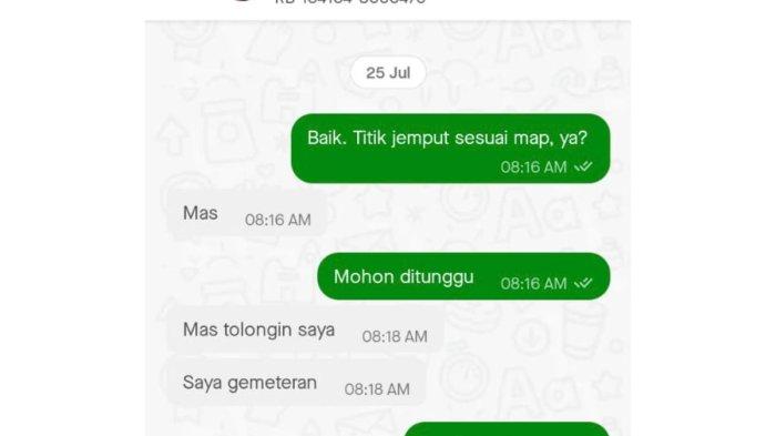 Isi chat pengemudi ojek online Achmad dengan penumpangnya Gira yang meminta tolong untuk diselamatkan dari ruko yang diduga menjadi sarang penipuan pencari kerja di Grand Central Galaxy, Bekasi Selatan.