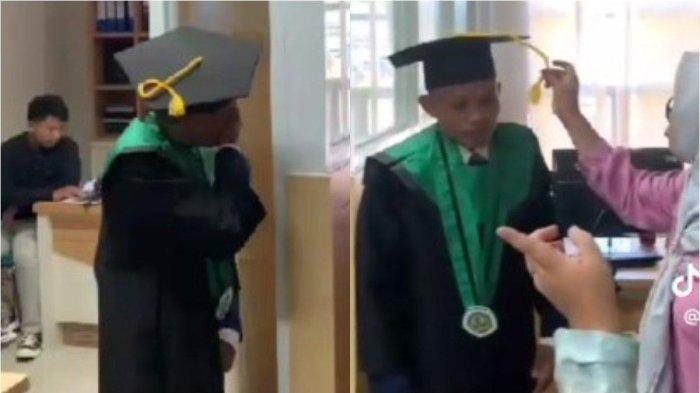 Viral mahasiswa diwisuda sendiri di kantor Rektorat. Mahasiswa ini telat hadir di acara wisuda.