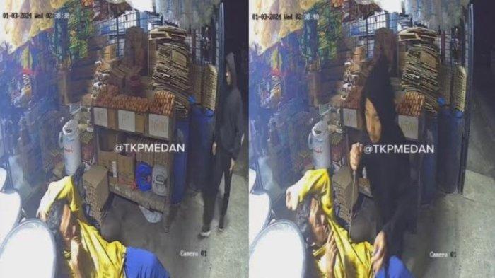 Viral pria rampok hp seorang bapak yang tengah tertidur di depan sebuah grosir di Telaga Sari, Kecamatan Sunggal, Kabupaten Deli Serdang, pada Rabu (3/1/2024) sekira pukul 02.38 dini hari.