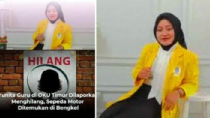Sosok guru muda bernama Yunita (26), warga Desa Gantiwarno BK 12, Kecamatan Belitang III, Kabupaten OKU Timur, Sumatera Selatan, awalnya dikabarkan hilang, ternyata bukan. Yunita dijemput oleh seorang wanita dengan sepeda motor Honda Supra 125 berwarna hitam dari bengkel motor. Yunita kabur dari rumah karena terkait dengan perjodohan dengan pria tetangganya oleh keluarga. (Istimewa/TikTok)
