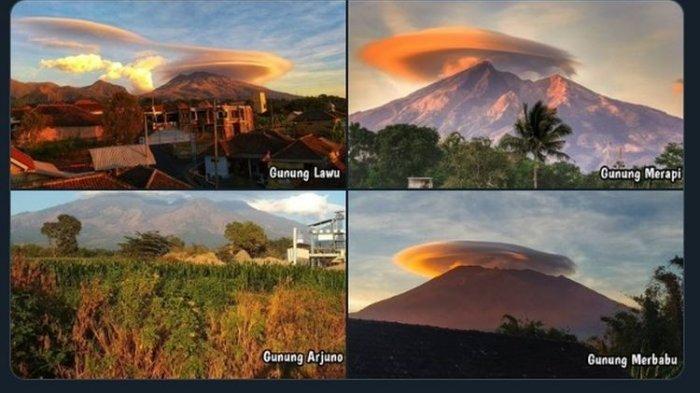 Foto empat gunung, yakni Gunung Merapi, Gunung Merbabu, Gunung Lawu, dan Gunung Arjuno.