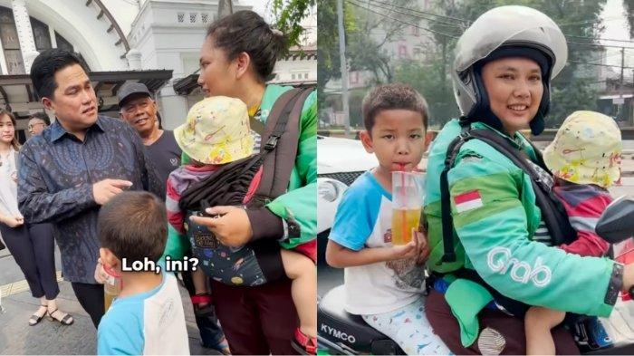 Momen driver ojol wanita bernama Wahyuni bertemu Menteri BUMN Erick Thohir.