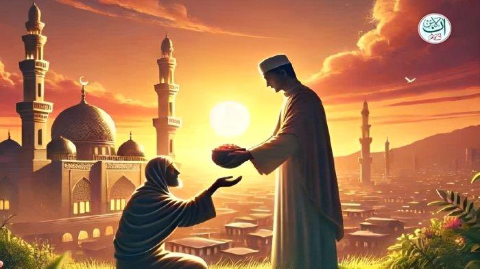 BAYAR ZAKAT- Ilustrasi saat seseorang memberikan zakat kepada yang membutuhkan.