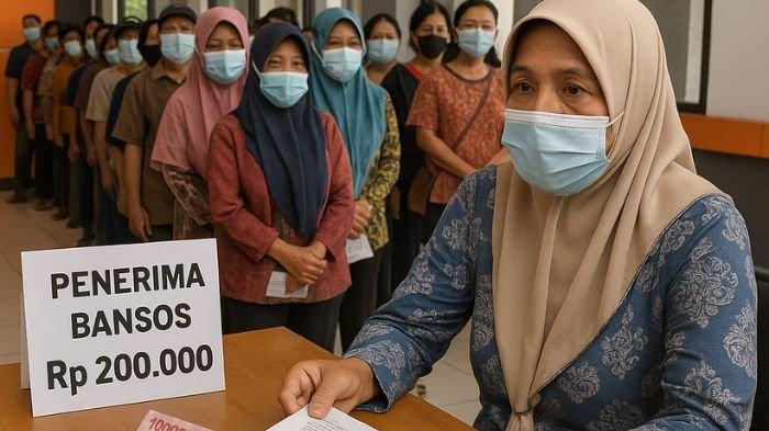 Ilustrasi seorang warga saat menerima bantuan sosial BPNT di kantor pos.