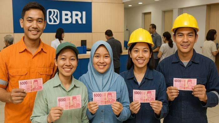 PENERIMA BSU- Ilustrasi sejumlah pekerja yang menerima Bantuan Subsidi Upah atau BSU 2025. Ilustrasi ini dibuat menggunakan aplikasi kecerdasan buatan atau AI, Jumat (27/6/2025).