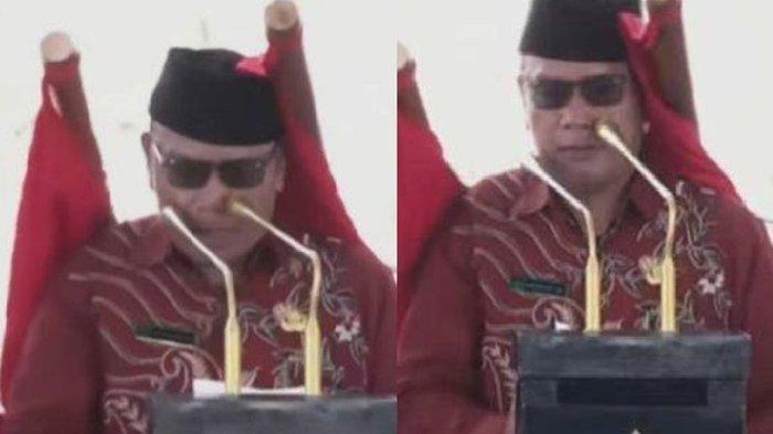 IMAM SUBAKIR -- Kepala Kantor Urusan Agama (KUA) Kecamatan Sanggau Ledo, Bengkayang, Kalimantan Barat, Imam Subakir, tertimpa bendera saat memimpin pembacaan doa dalam acara Panen Raya Jagung Serentak Kuartal II dan Pelepasan Ekspor Jagung di Bengkayang, Kalimantan Barat, pada Kamis (5/6/2025). Setelah kejadian itu, Presiden Prabowo Subianto langsung berdiri dan menyalami Imam Subakir.