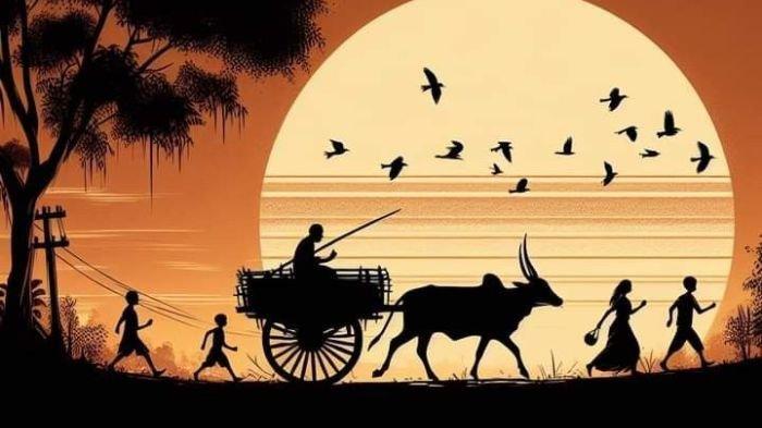 KERETA KERBAU- Ilustrasi sebuah keluarga yang bersiap pergi mengais rezeki dengan membawa kereta kerbau.