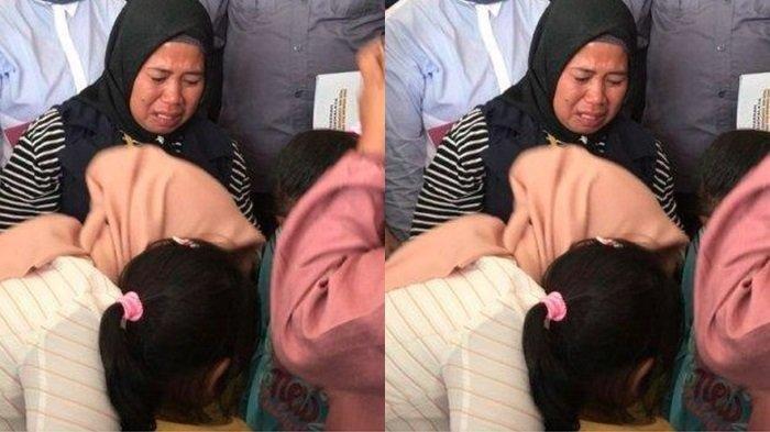 Lusi (27) warga Kecamatan Cikatomas, Kabupaten Tasikmalaya, Jawa Barat, menangis haru saat bertemu dengan keluarganya pada Selasa (22/8/2023).