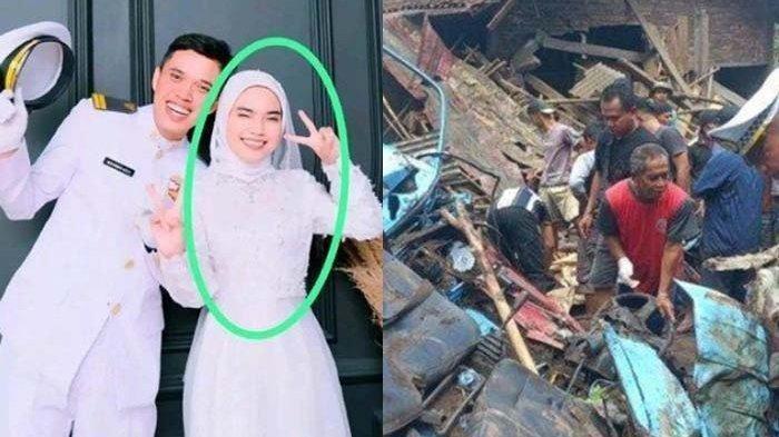BARU MENIKAH: (kiri) Potret Aulia Anggi Praktiwi (26) dan suaminya baru menikah. (kanan) Proses evakuasi kecelakaan maut melibatkan sebuah truk dan angkot di jalur Purworejo menuju Magelang, Jawa Tengah, Rabu (7/5/2025). Aulia menjadi satu di antara guru yang tewas dalam kecelakaan di tanjakan Kalijambe Purworejo Jawa Tengah .