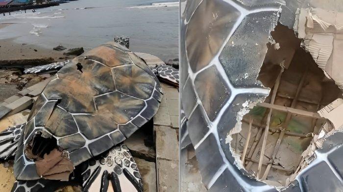 VIRAL MEDSOS- Viral di media sosial proyek tugu kura-kura atau patung penyu di Sukabumi, Jawa Barat yang diduga dibangun asal jadi. Menurut informasi, proyek itu berbiaya Rp 15 miliar.