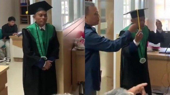 Mahasiswa IAIN Gorontalo wisuda sendiri karena terlambat datang.