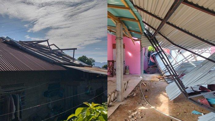 ANGIN PUTING BELIUNG - Kondisi rumah warga di Jorong Padang Jaya, Nagari Salimpaung, Kecamatan Salimpaung, Kabupaten Agam pasca diterjang angin puting beliung, Senin (26/5/2025). Kasi Kedaruratan BPBD Tanah Datar Dody Susilo mengungkapkan sebanyak 12 rumah warga rusak di bagian atap dan 2 orang luka-luka.