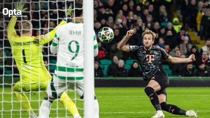 KANE CETAK GOL - Aksi striker Bayern Muenchen, Harry Kane, pada laga Liga Champions melawan Celtic FC di Celtic Park, Rabu (12/2/2025) waktu setempat atau Kamis dini hari WIB. Bagi Harry Kane, golnya ke gawang Celtic FC kali ini bernilai lebih spesial.