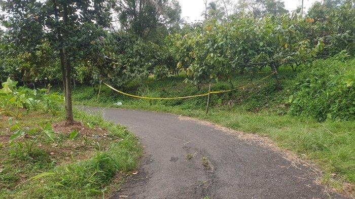 PENEMUAN MAYAT : Kondisi lokasi penemuan mayat di Jorong Ladang Koto, Nagari Sungai Tarab, Kecamatan Sungai Tarab, Kabupaten Tanah Datar, Rabu (19/2/2025). Kondisi TKP tampak sepi dan sempit serta minim penerangan.